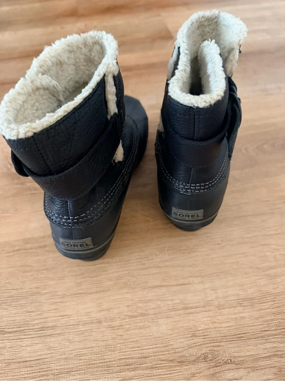 Sorel Leather Black Women's Winter Ankle Boots with Shearling Trim
